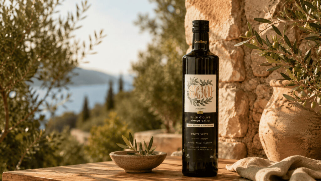 Huile d’olive 800+ S&You de Wake Up, exceptionnellement riche en polyphénols, à savourer crue dans les recettes estivales.