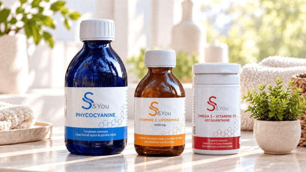 Pack Pur Forme S&You de Wake Up avec Phycocyanine, Vitamine C Liposomale et Oméga 3 – Vitamine D3 – Astaxanthine, présenté dans un article sur la périménopause et le sommeil